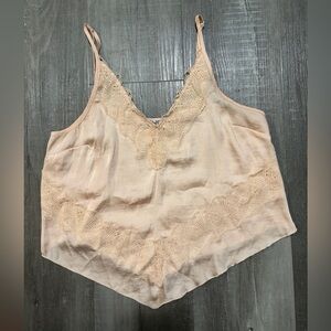 Free People Peach Satin Top with Lace Detail